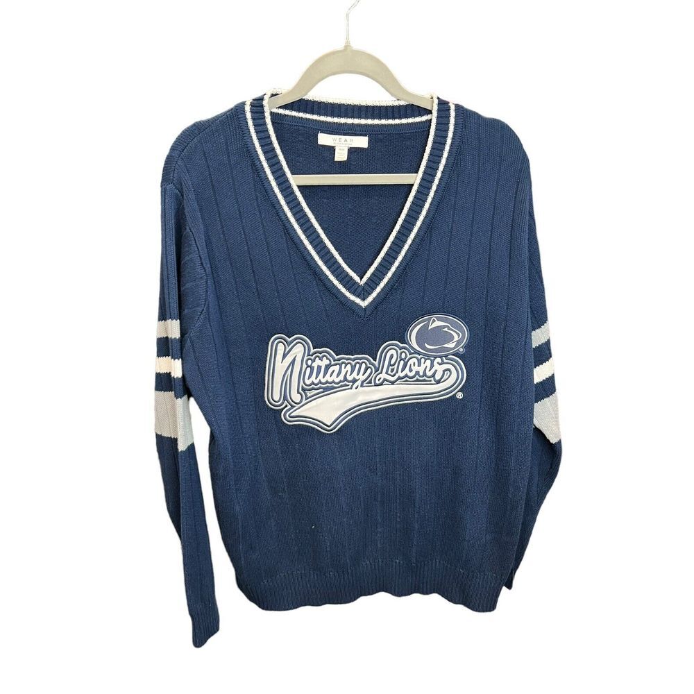 NEW Penn State Nittany Lions Wear By Erin Andrews Blue White V-neck Sweater Sz M